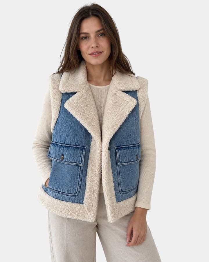 Sylianne | Vintage denimvest med pelsfor