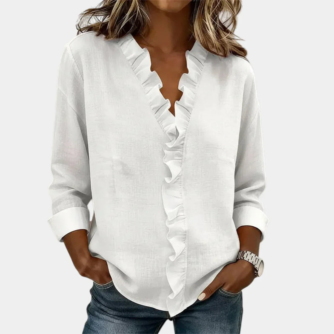 Flavie | Bluse med V-hals og fine flæser