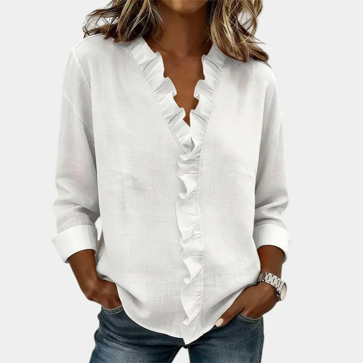 Flavie | Bluse med V-hals og fine flæser