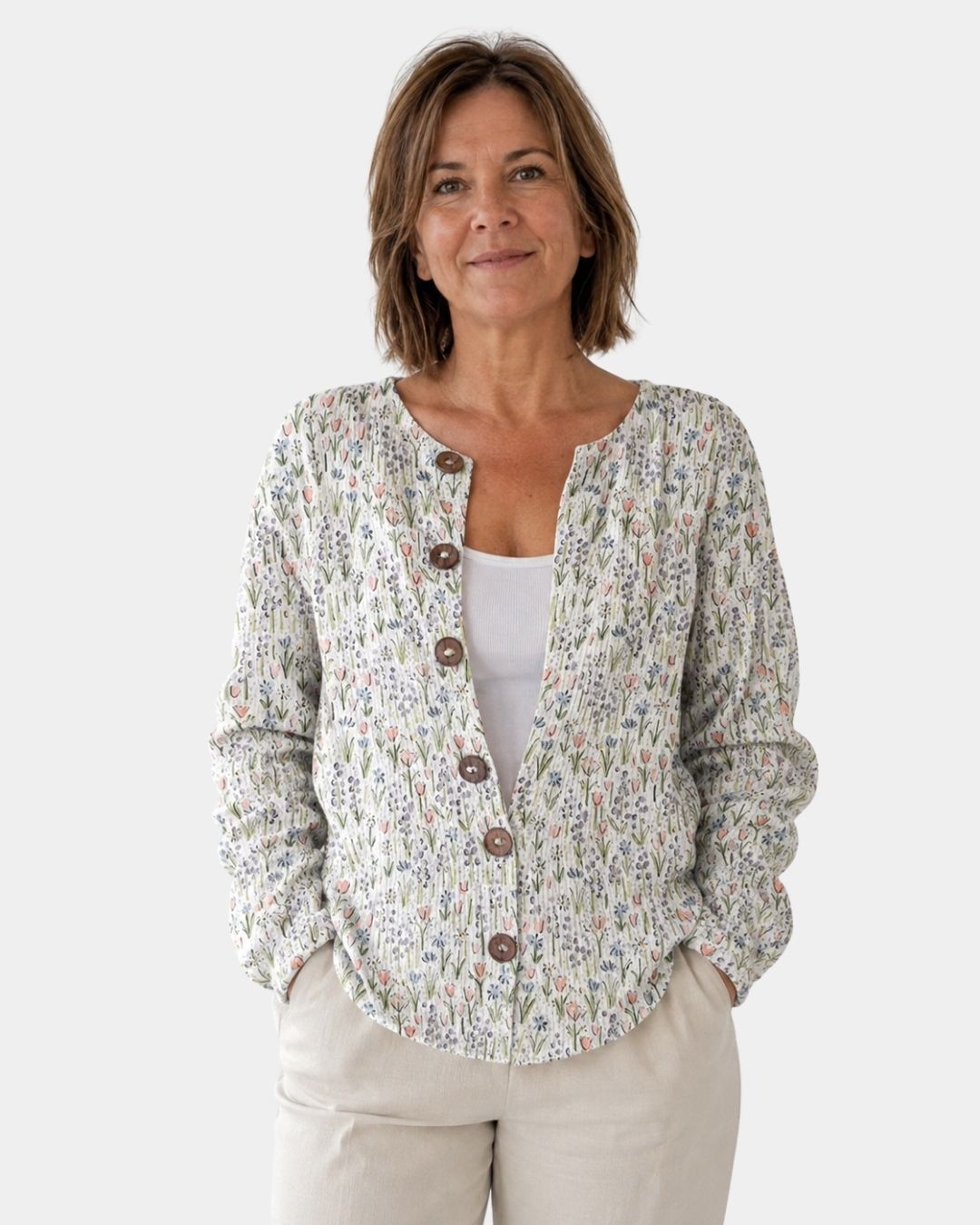 Ivadelle | Blomstret vintage-cardigan i strik