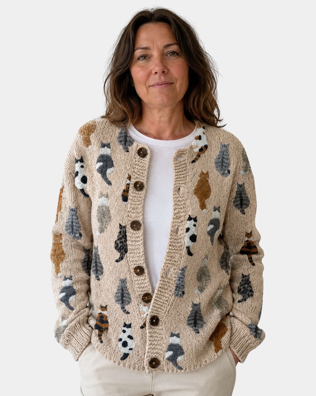 Moxley | Strikcardigan med kattemotiv