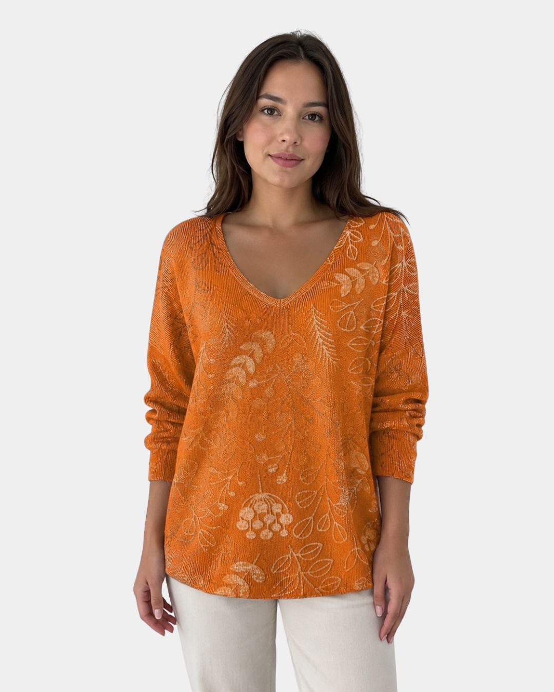 Mirelle | Sweater i bomuldsblanding med bladmotiv