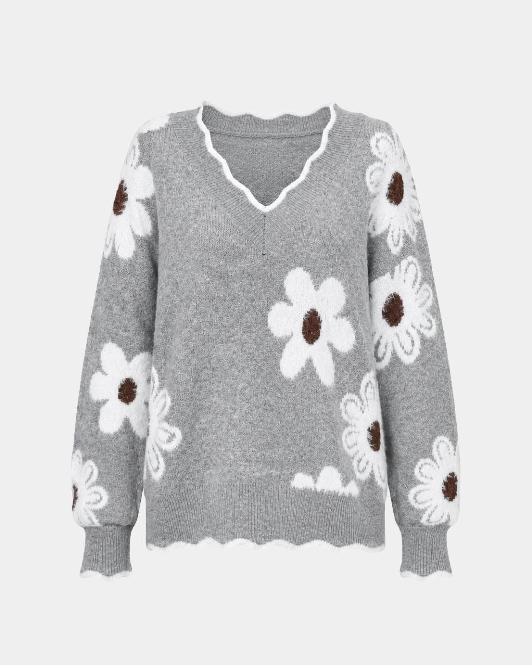 PAULA | Elegant blomstret strik med V-hals