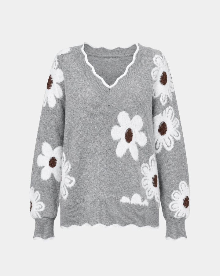 PAULA | Elegant blomstret strik med V-hals