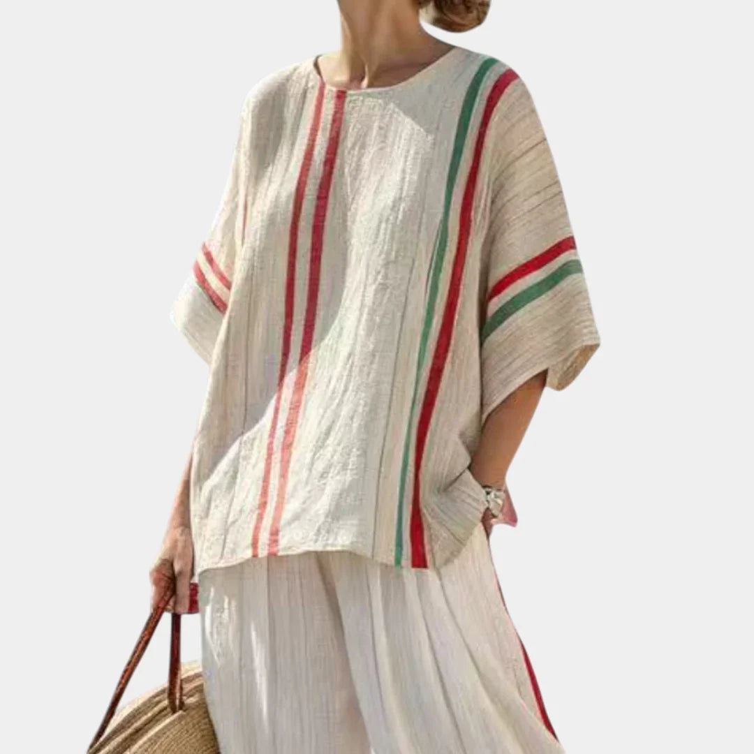 Noemi | Boho-bluse med print og behagelige vide bukser