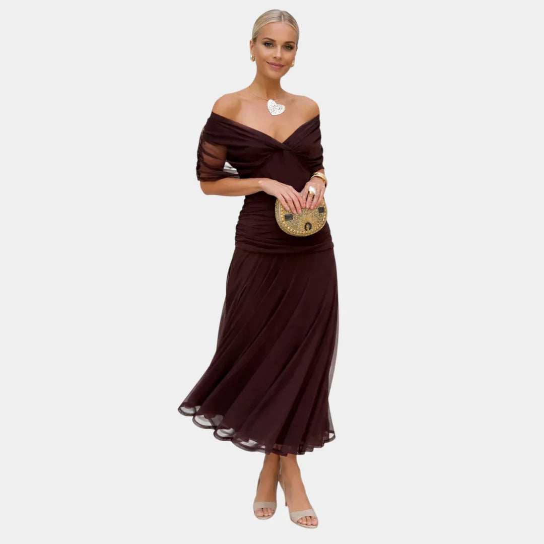 Nina | Lang blomstret kjole med V-hals