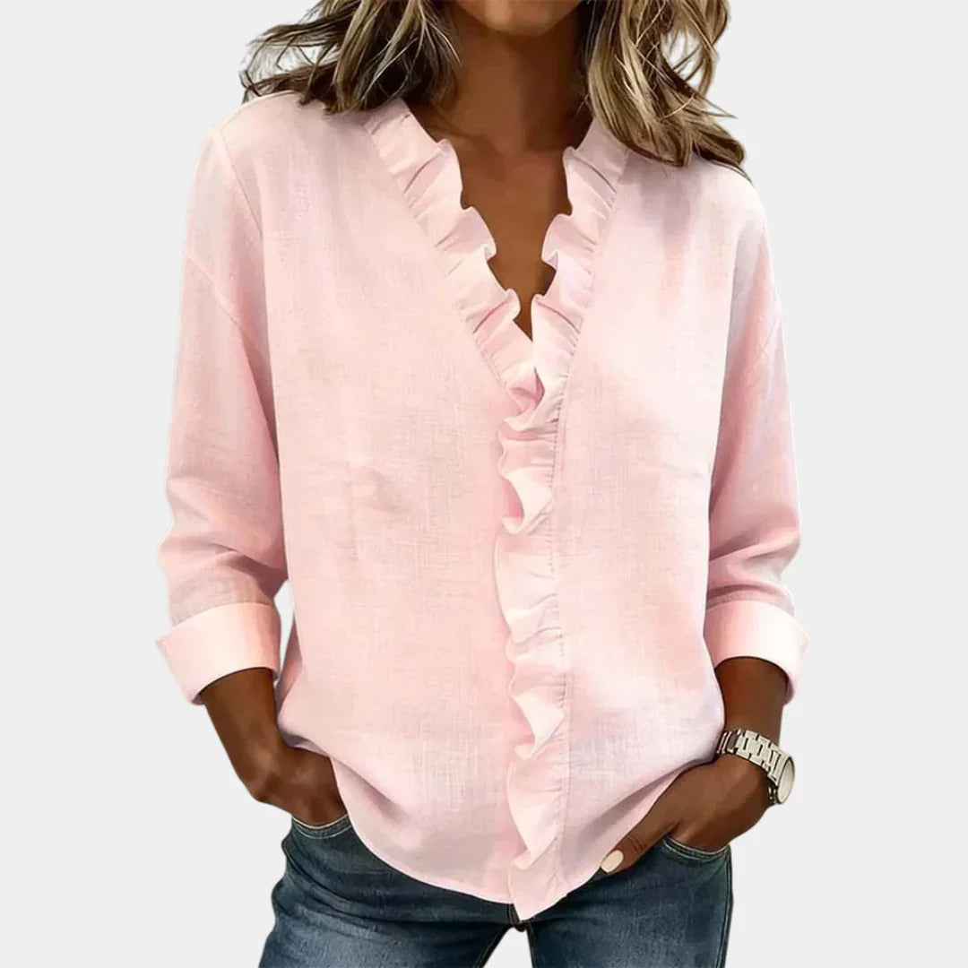 Flavie | Bluse med V-hals og fine flæser
