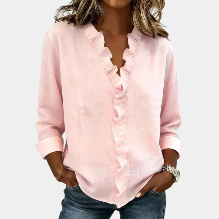 Flavie | Bluse med V-hals og fine flæser