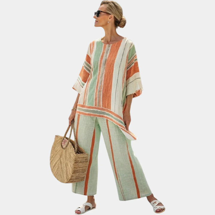 Elisabetta | Elegant asymmetrisk top og bukser med vide ben