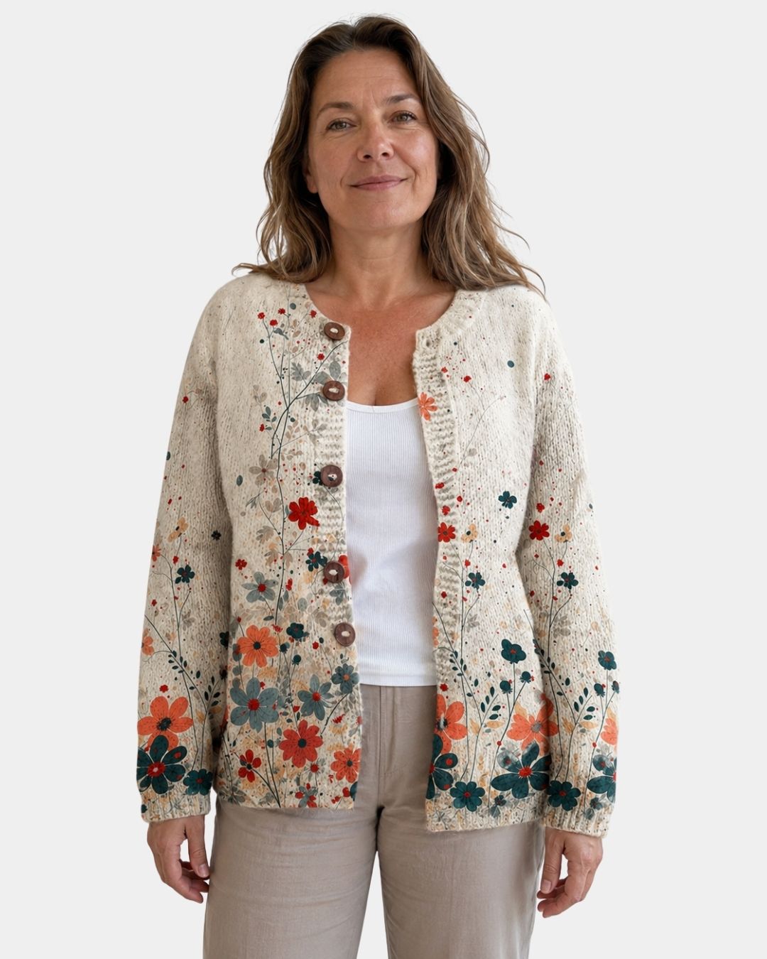 Sabrina | Blomstret vintage-cardigan i strik