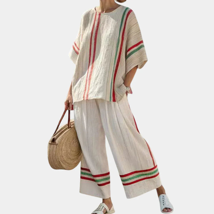 Noemi | Boho-bluse med print og behagelige vide bukser
