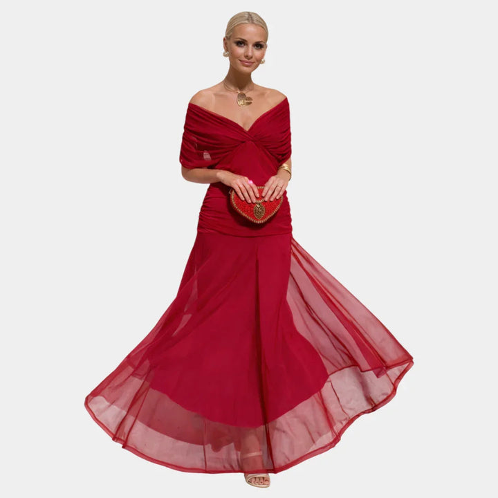 Nina | Lang blomstret kjole med V-hals