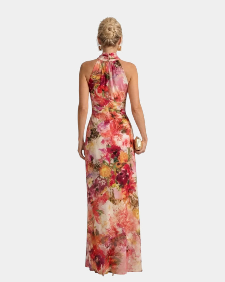 Cyanelle | Blomstret maxikjole med halterhals