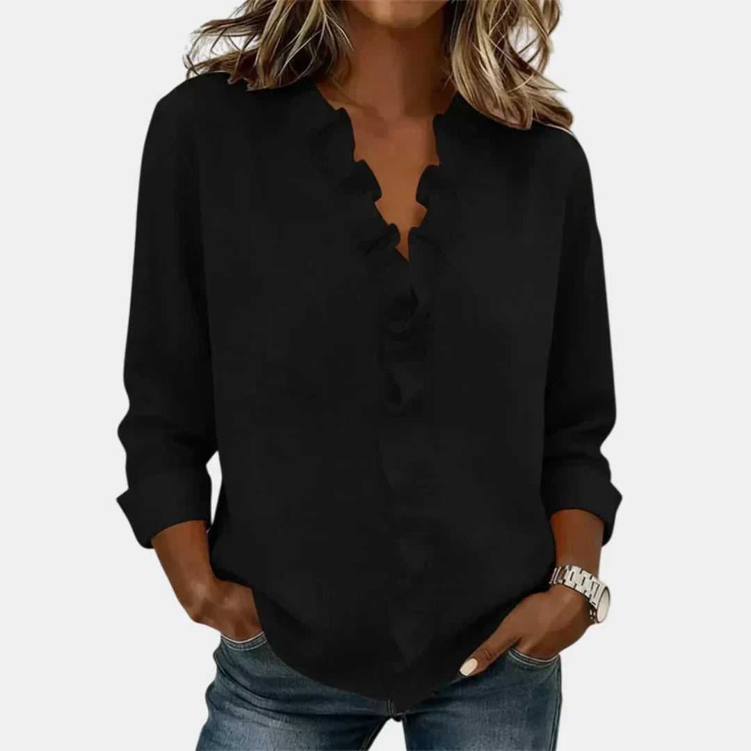 Flavie | Bluse med V-hals og fine flæser