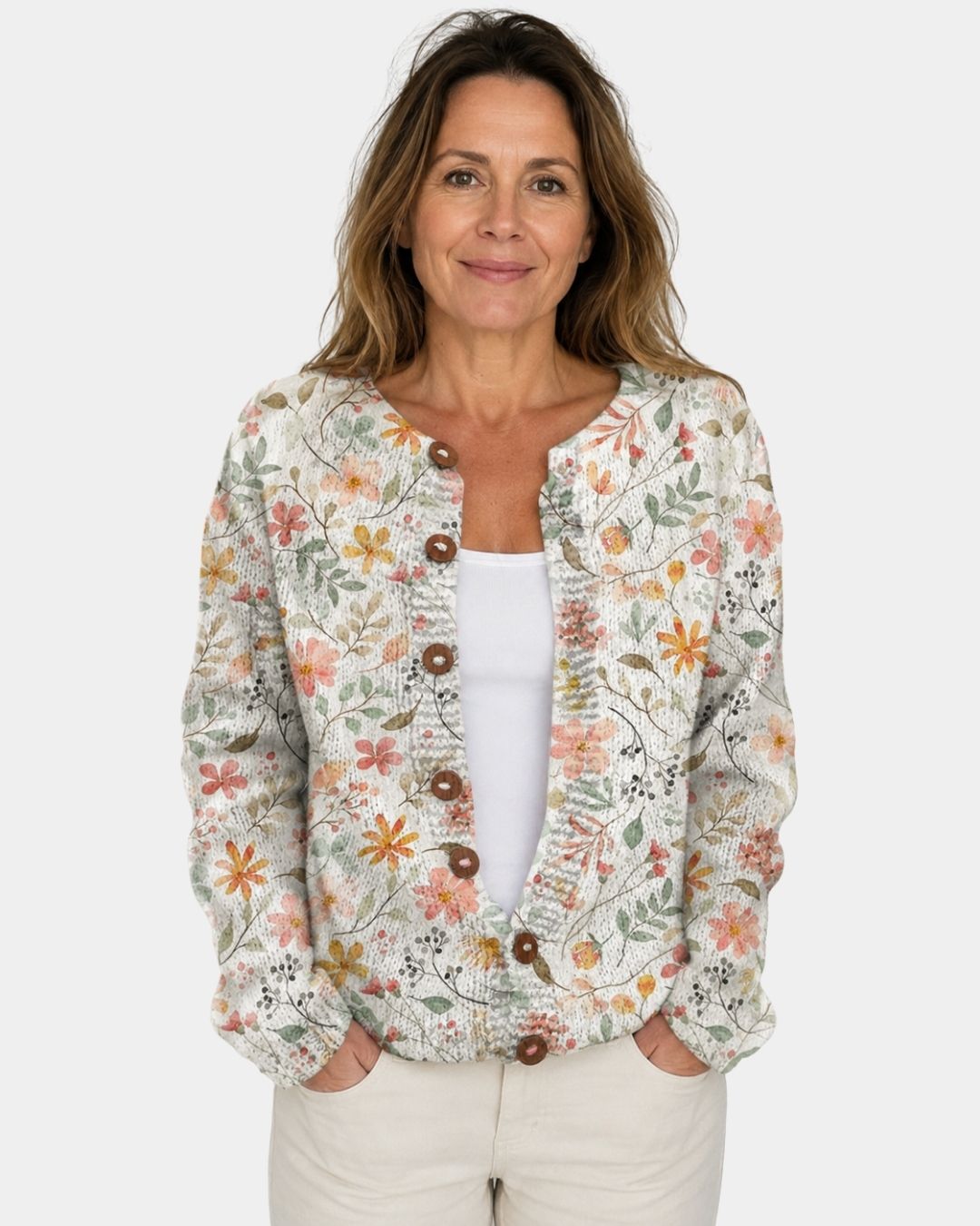 Greta | Blomstret vintage-cardigan i strik