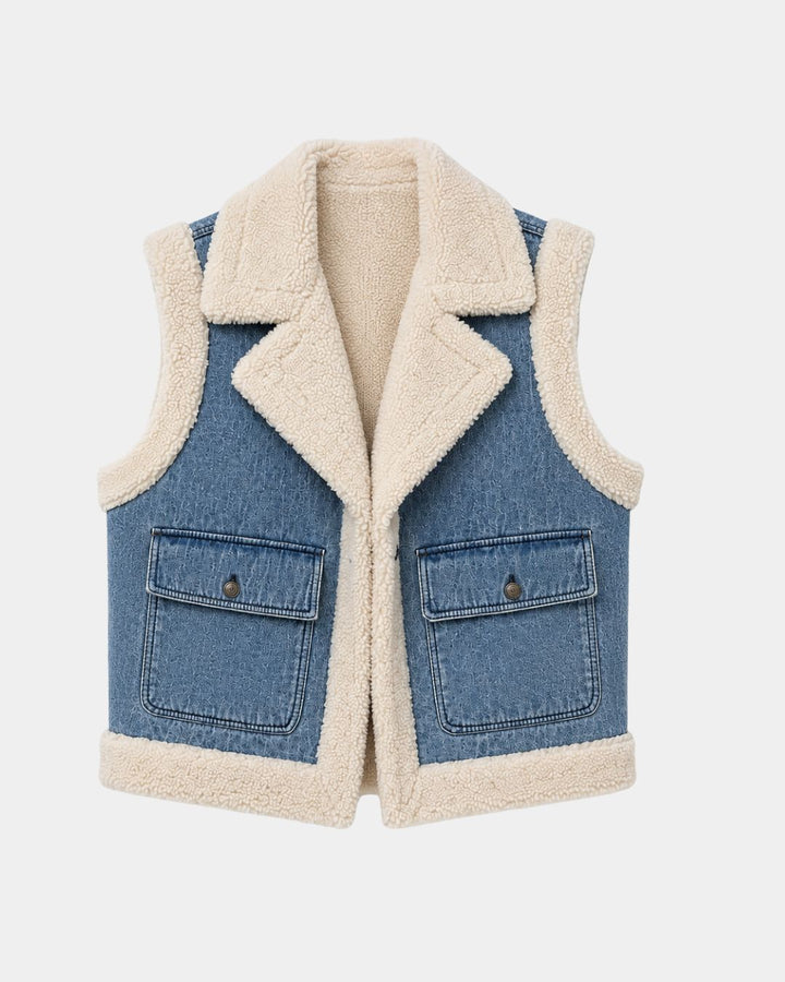 Sylianne | Vintage denimvest med pelsfor
