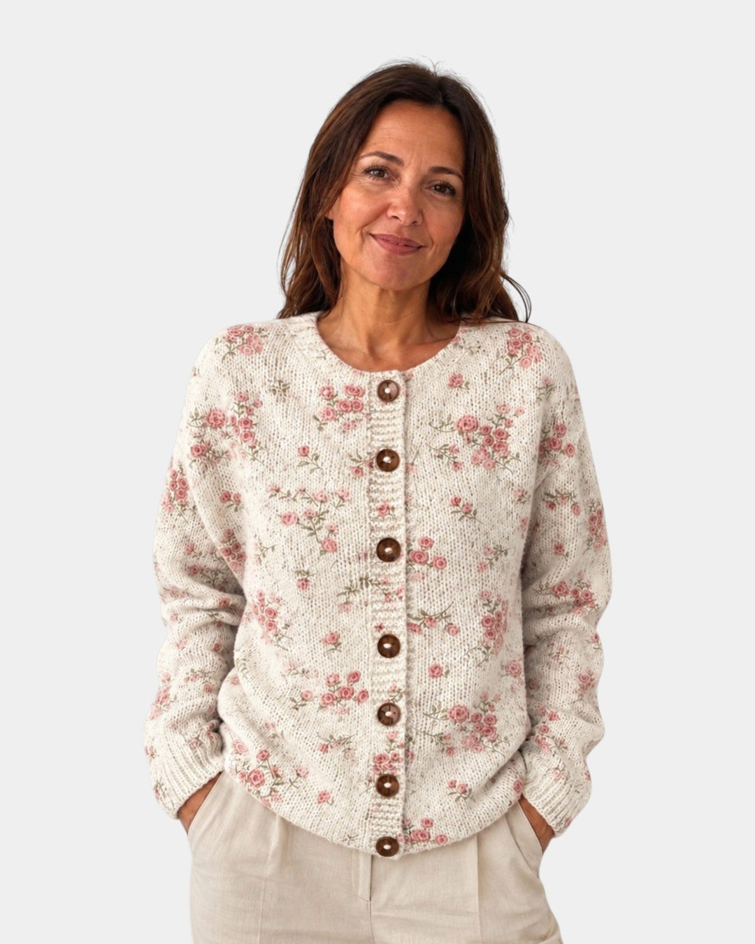 Evanthea | Blomstret vintage-cardigan i strik