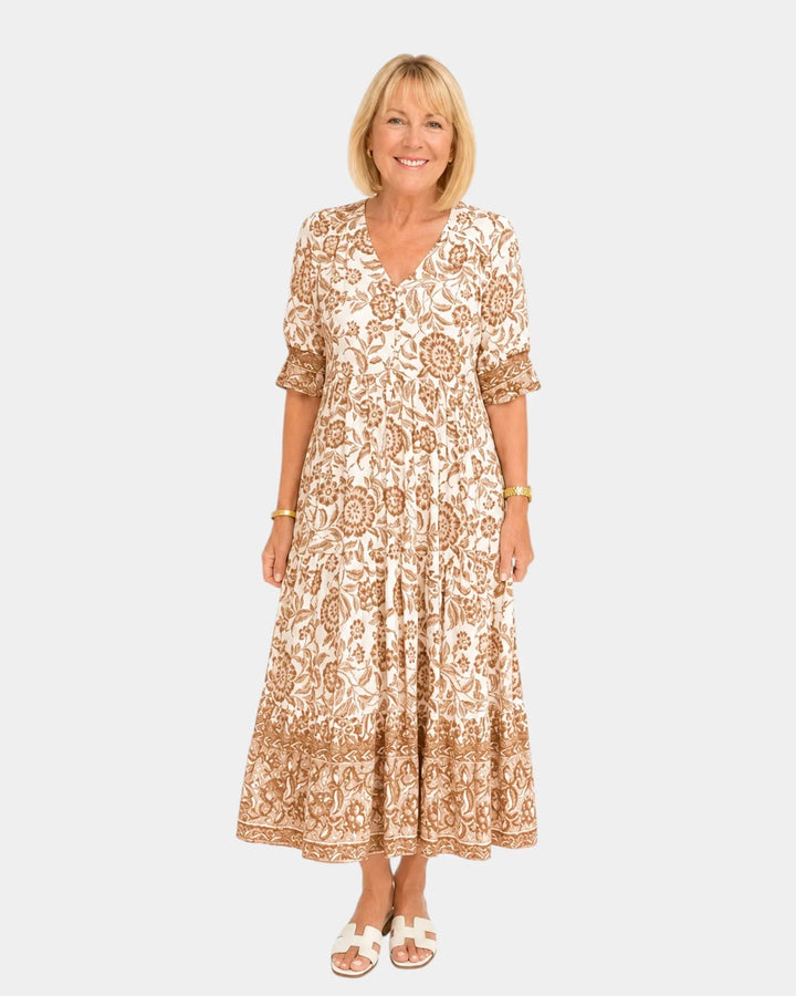 Cosima | Elegant blomstret kjole med V-hals