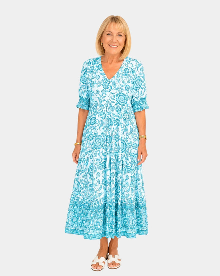 Cosima | Elegant blomstret kjole med V-hals