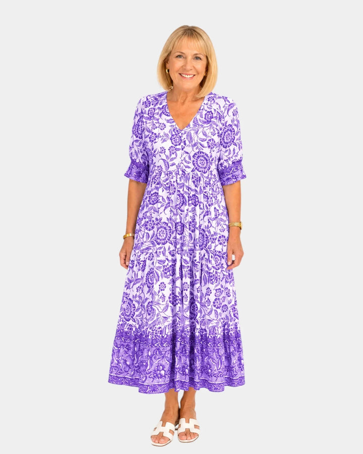 Cosima | Elegant blomstret kjole med V-hals