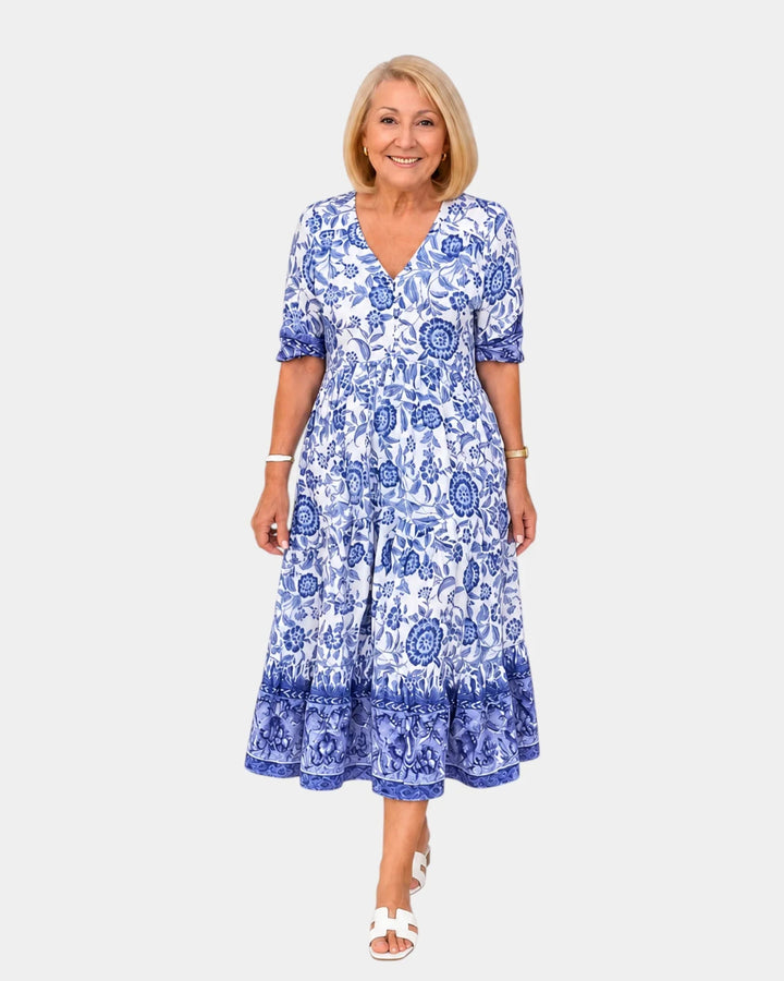 Cosima | Elegant blomstret kjole med V-hals