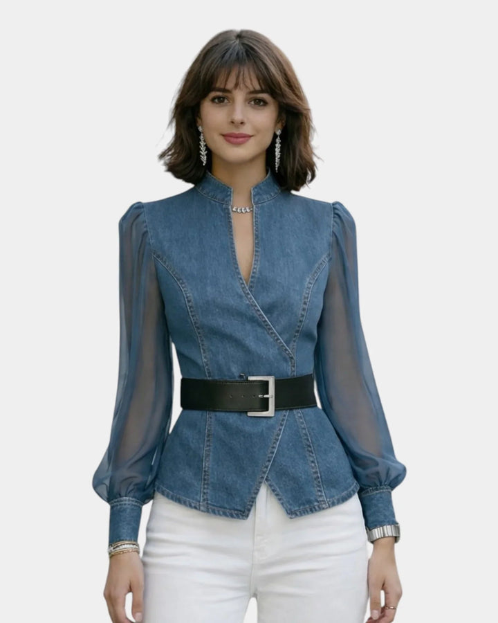 Alizée | Denimtop med ærmer i let chiffon