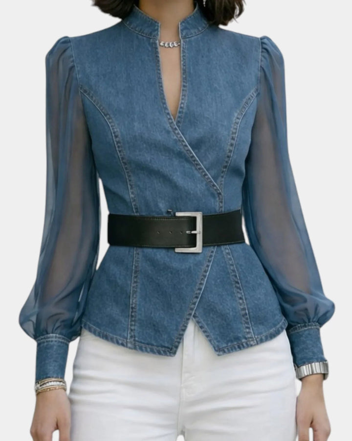 Alizée | Denimtop med ærmer i let chiffon