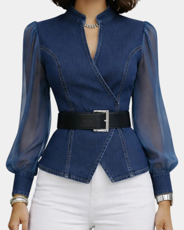 Alizée | Denimtop med ærmer i let chiffon