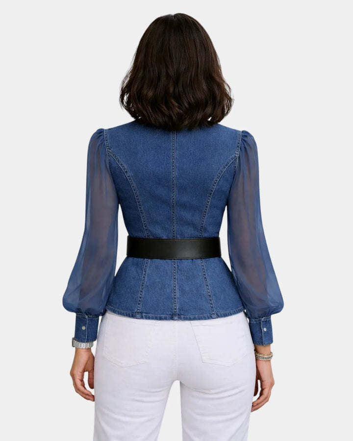 Alizée | Denimtop med ærmer i let chiffon