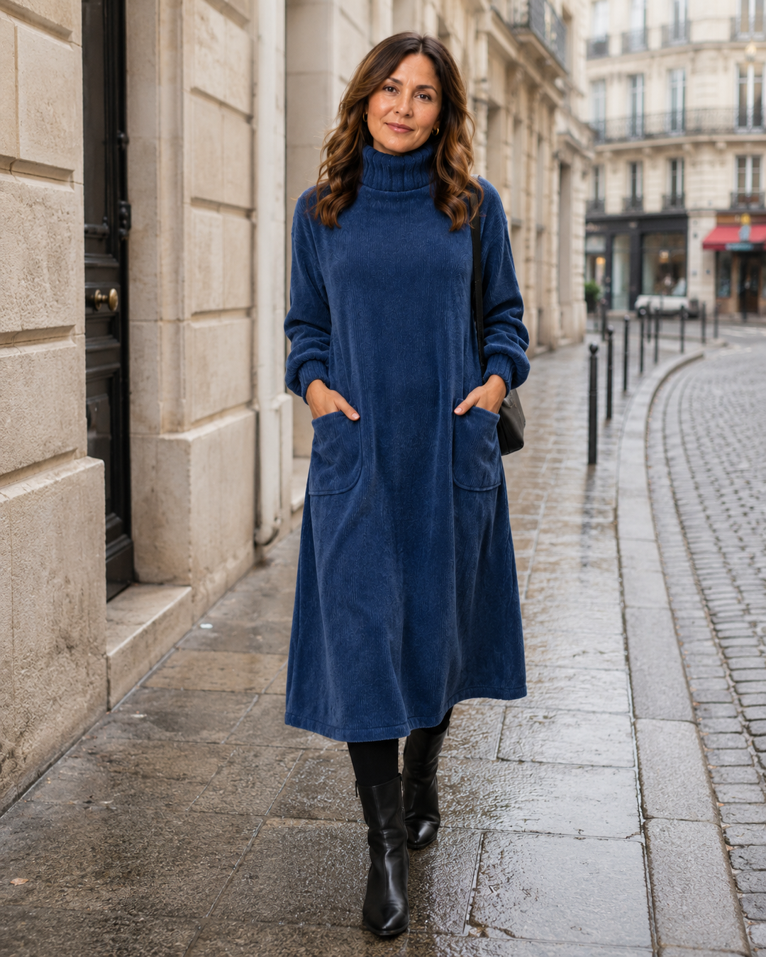 Sofia | Elegant strikket midikjole med rullekrave