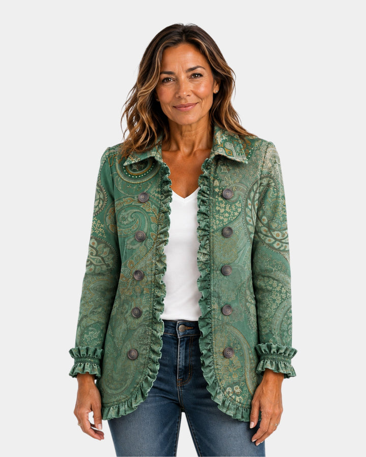 Jacinta | Grøn cashmere-jakke med flæser