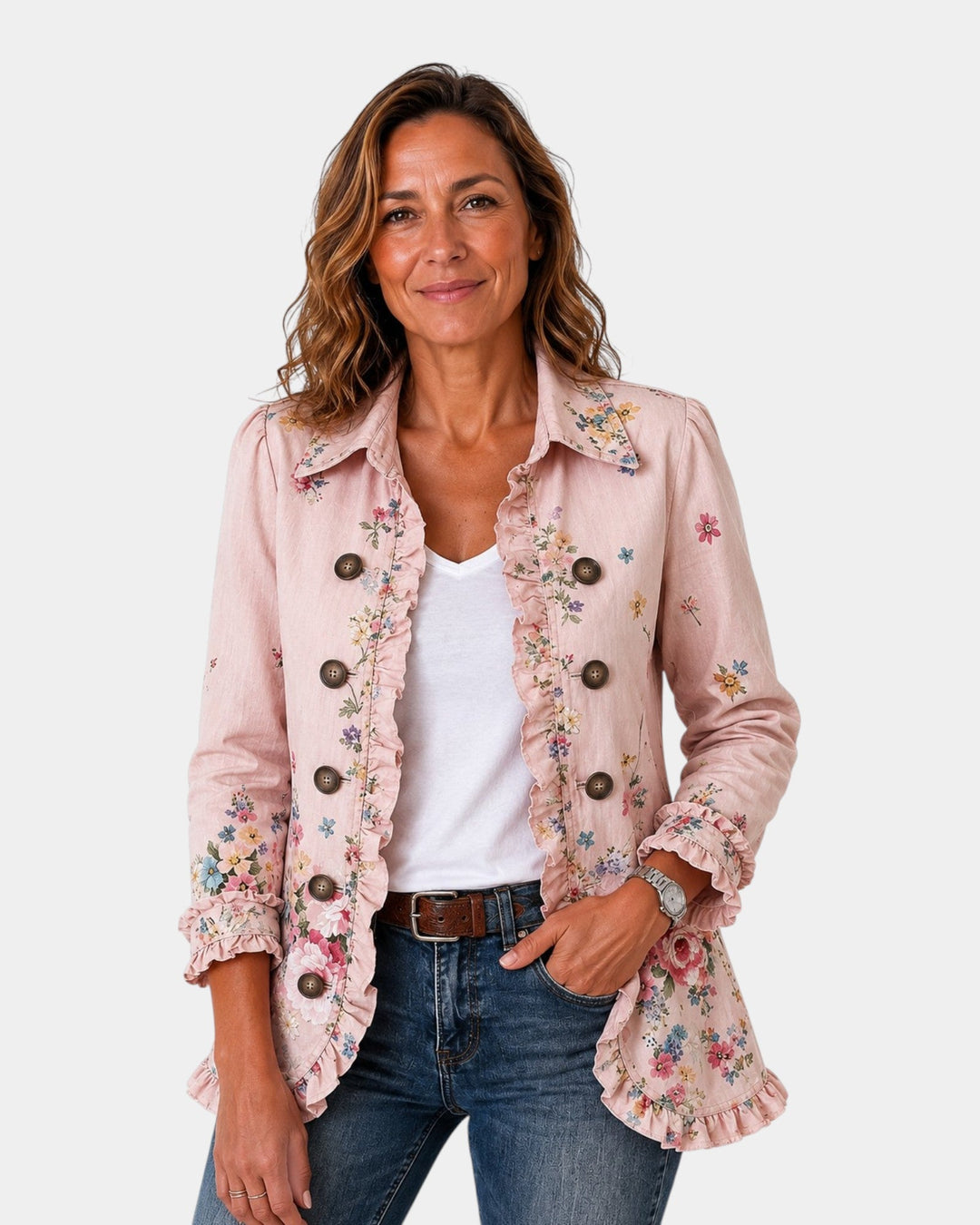 Araceli | Blomstret jakke med flæser og knapper