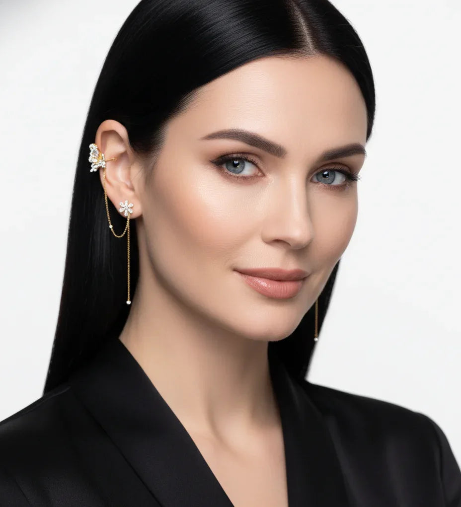 Marie | Ear cuff med sommerfugl og blomst