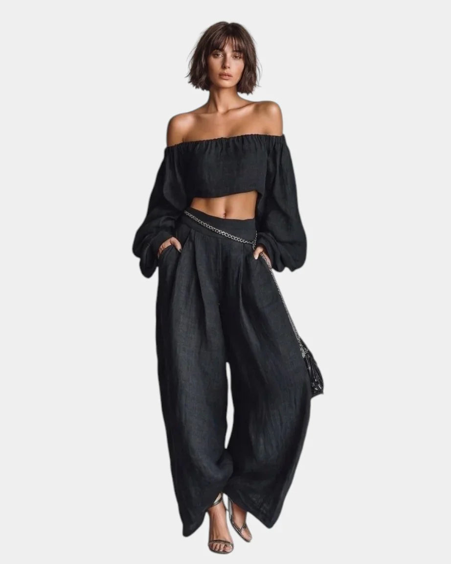 Cíntia | Off-shoulder sæt med vide bukser