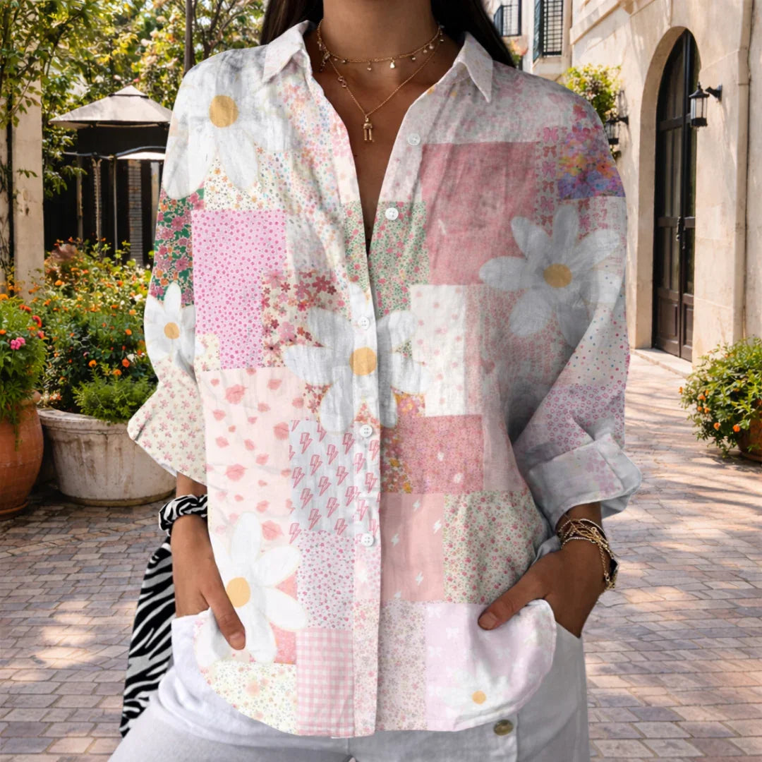 Fanny | Bluse i patchwork med margueritter