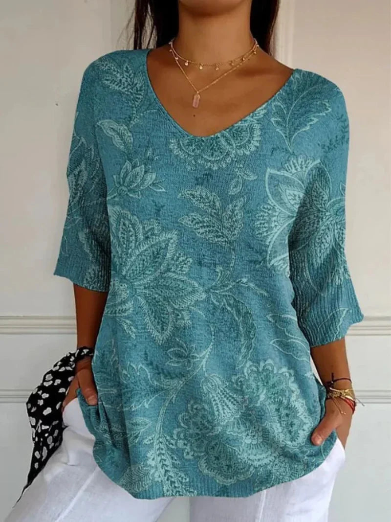 Zoé | Afslappet strikket sweater med kunstnerisk blomsterprint