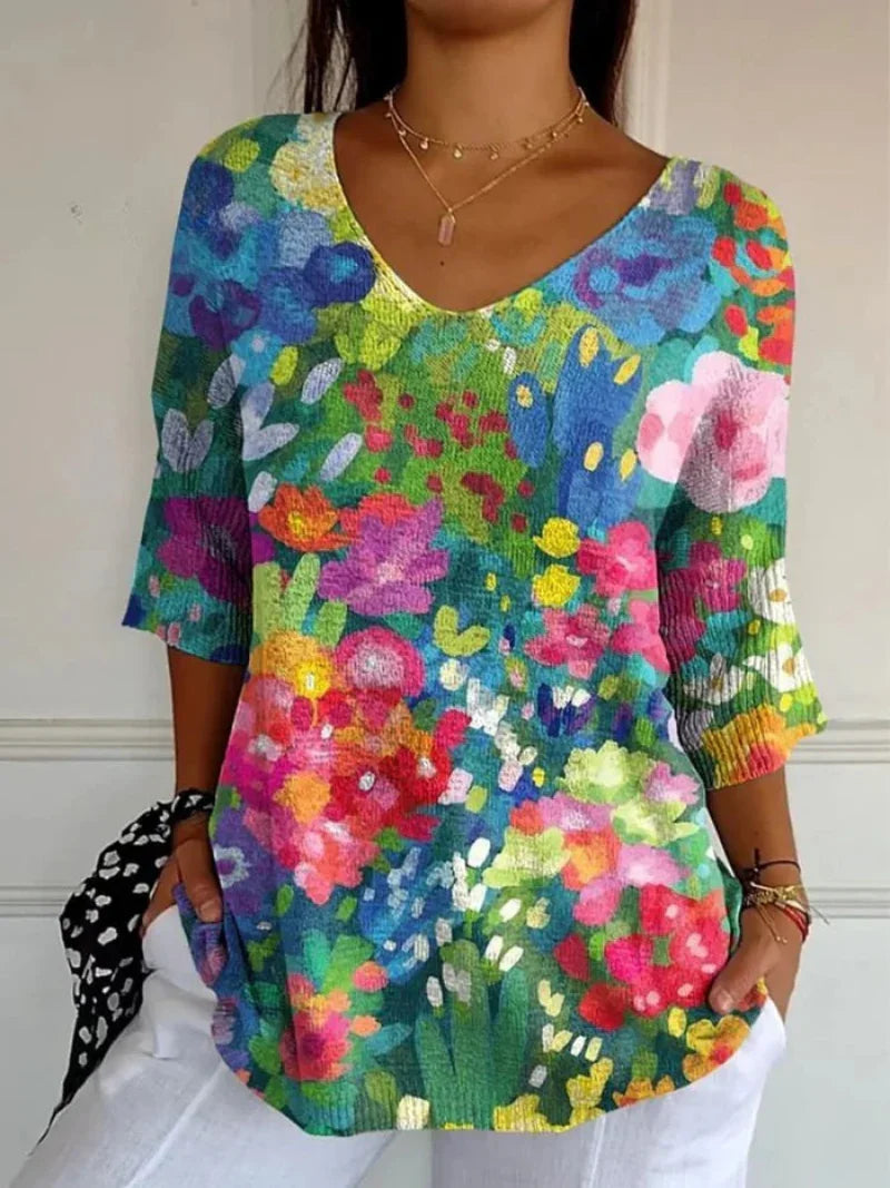 Mathilde | Afslappet sweater med kunstnerisk vintage-blomsterprint