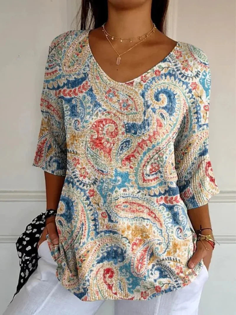 Sophie | Afslappet vintage-sweater med etnisk blomsterprint