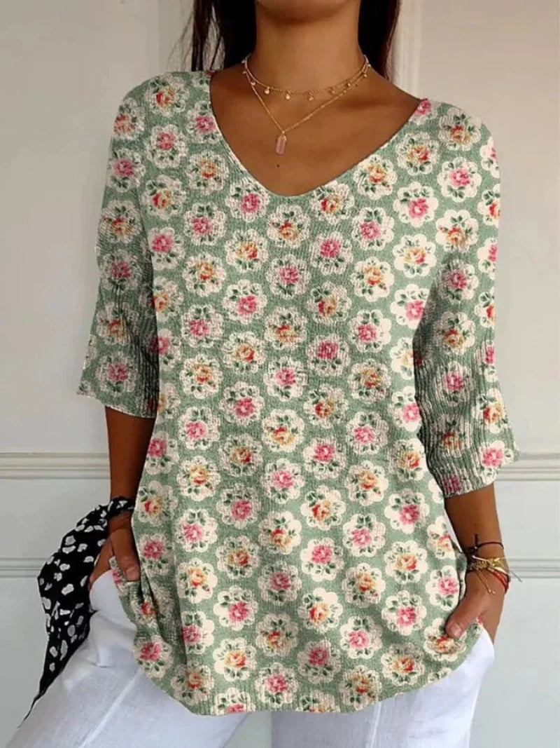 Violette | Afslappet vintage-sweater med etnisk blomsterprint