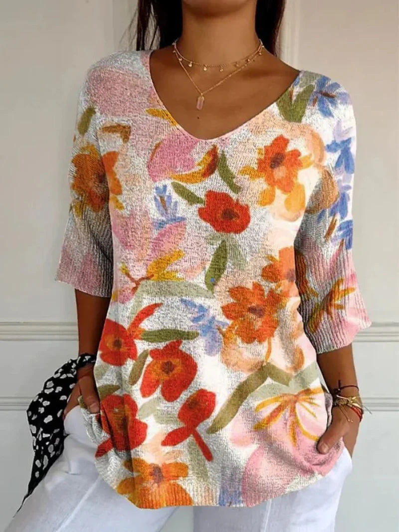 Suzanne | Afslappet vintage-sweater med blomsterkunst