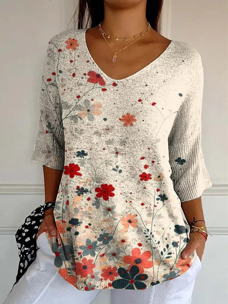 Lila | Afslappet strikket sweater med blomstret vintagemønster