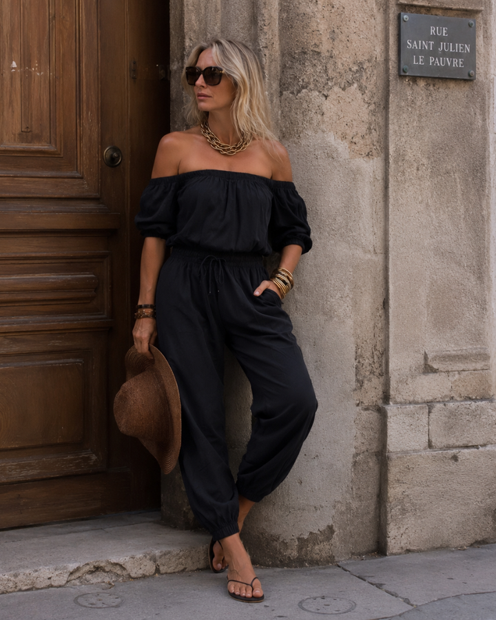 Brunissonne | Ærmeløs off-shoulder buksedragt