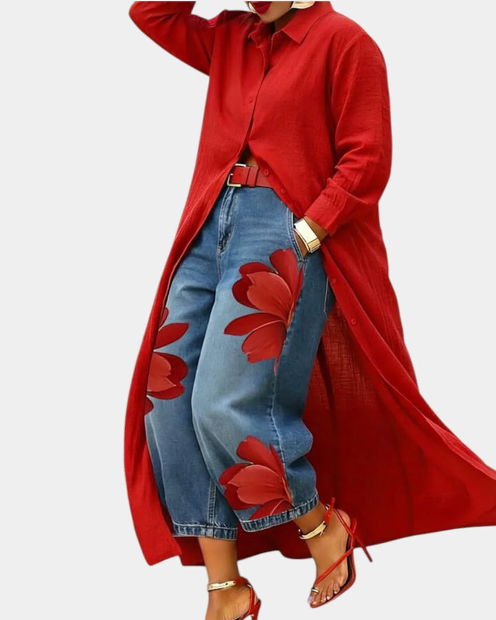 Céliane | Sæt med kjole og vide denimbukser